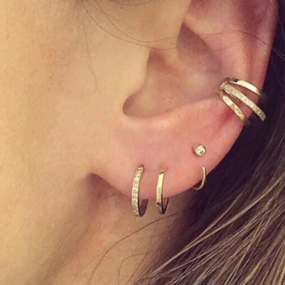 Zoe Chicco 14K PAVE DIAMOND DOUBLE HUGGIE HOOPS - Picture 2 of 5